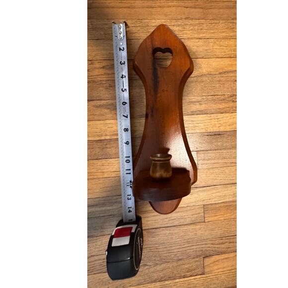 Vintage Wooden Wall Sconces Pair Heart Cutout Rustic Candle Holders 14” Tall - Picture 11 of 11